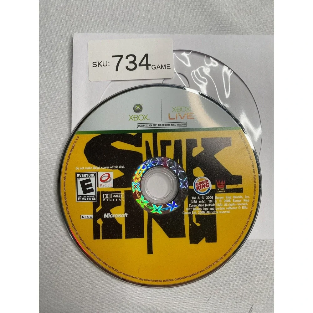 Sneak King Xbox 360 Original Xbox Burger King Promotional Game Disc Only